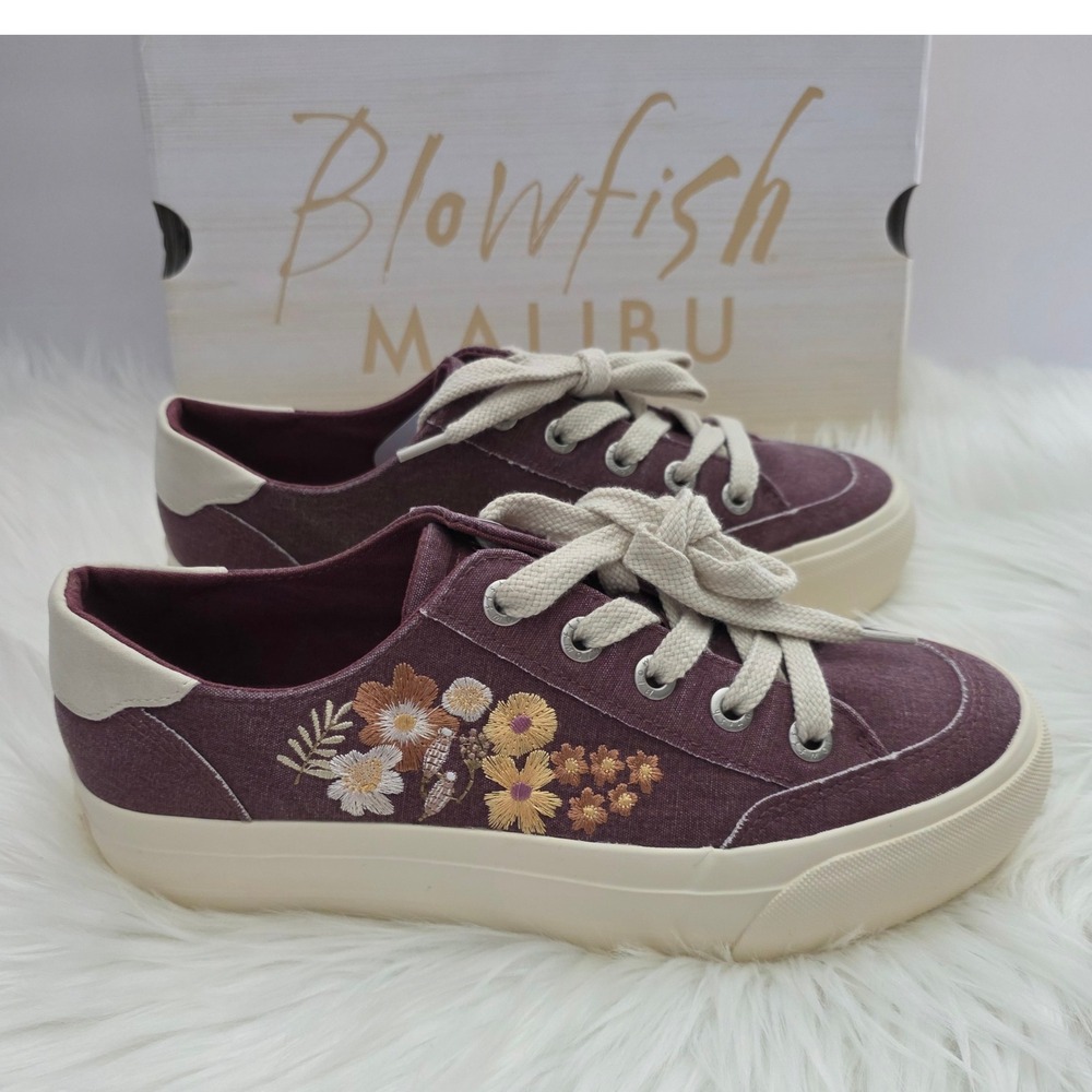 Blowfish Malibu Sadie-Sun 3 Women Size 9 Plum New Floral Embroidered Sneakers